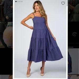 Pinkblush Purple Straight Neck Pleated Tier Back Tie Maternity Midi Dress